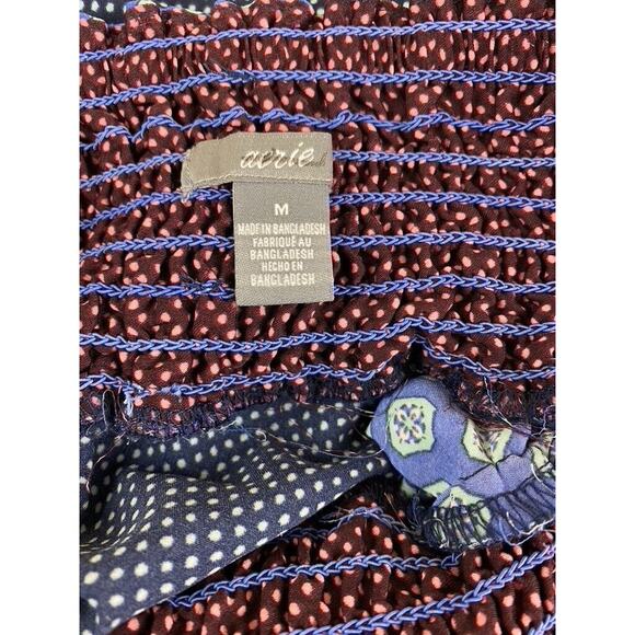 Aerie Blue Satin Boho Print Lounge Pant Comfort Smocked Waist Women's Medium - Picture 6 of 8